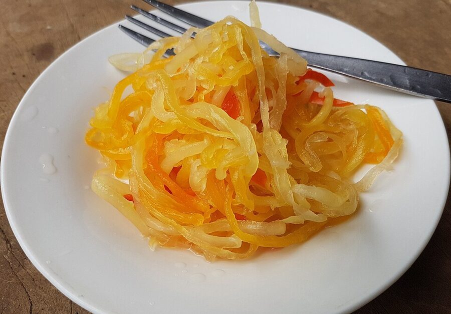Atchara, Filipino pickled green papaya, in a small dish