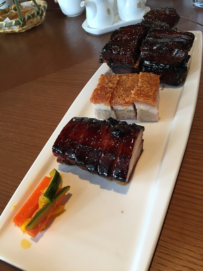 Siu yuk and char siu pork plated, for comparison with Cebu lechon belly
